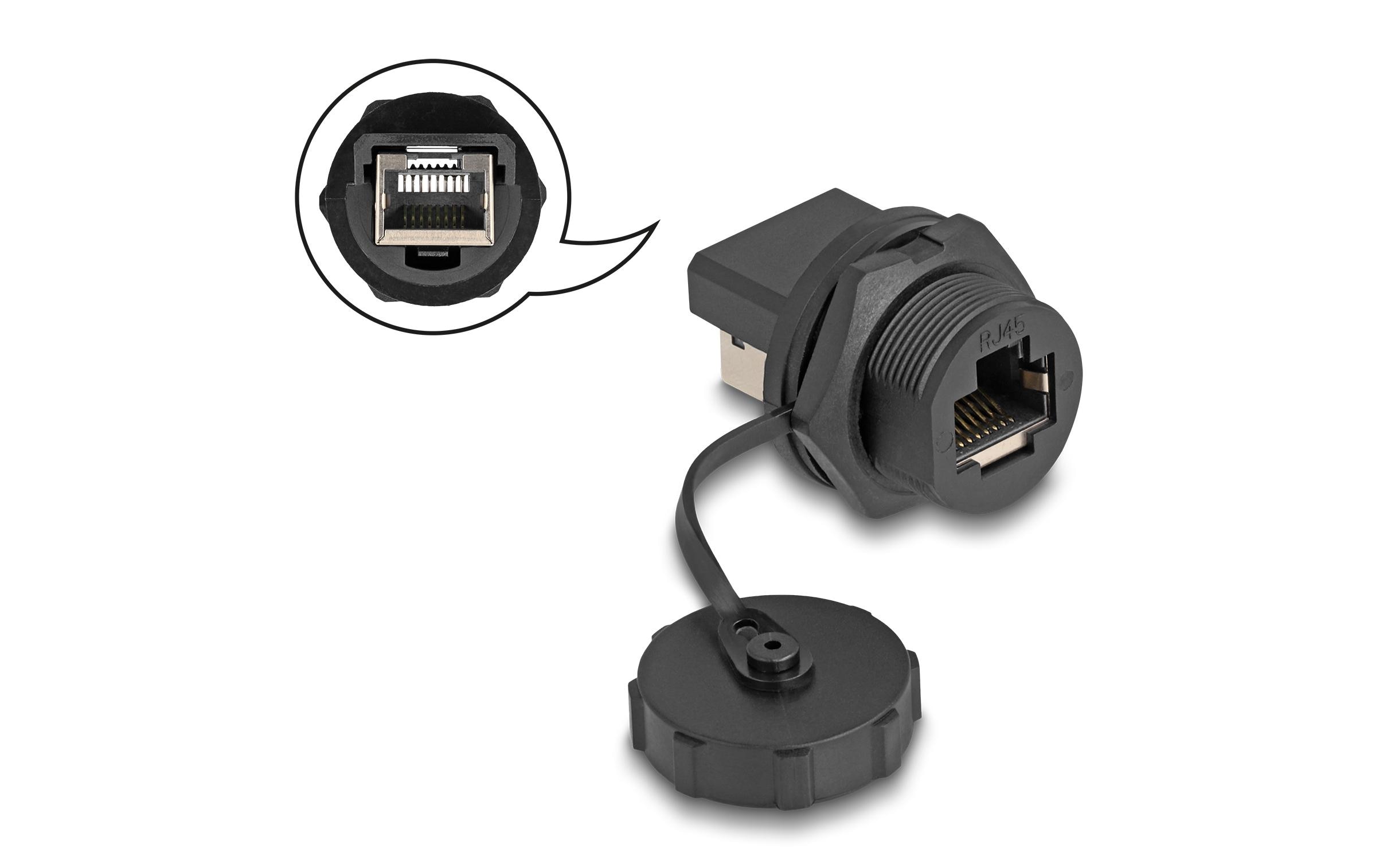 Delock Kupplung RJ45 Cat.6A mit Verschlusskappe, zum Einbau 1 Stück Delock Kupplung RJ45 Cat.6A mit Verschlusskappe, zum Einbau 1 Stück