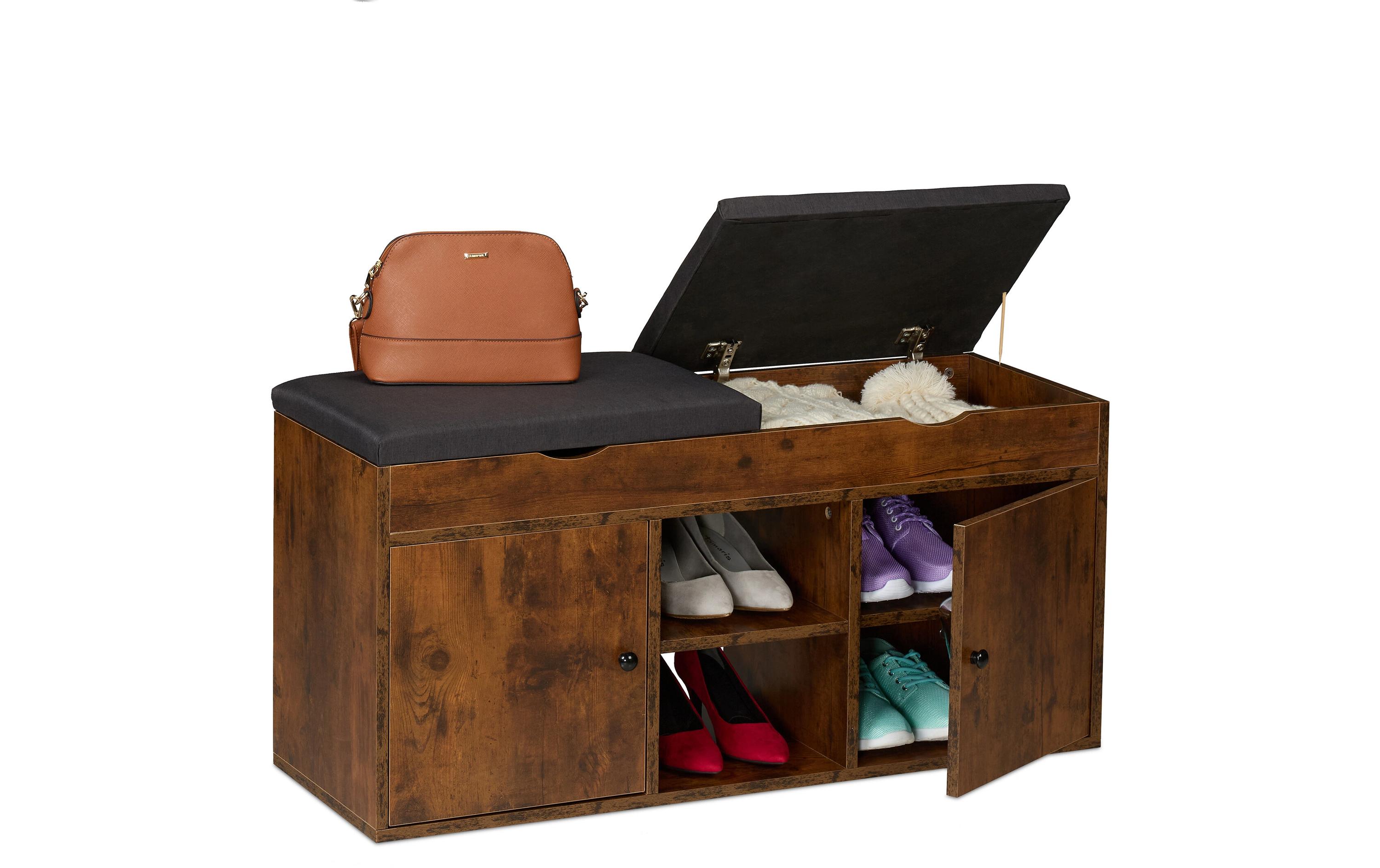 relaxdays Schuhbank mit Sitzfläche, 100 x 49.5 cm, Braun