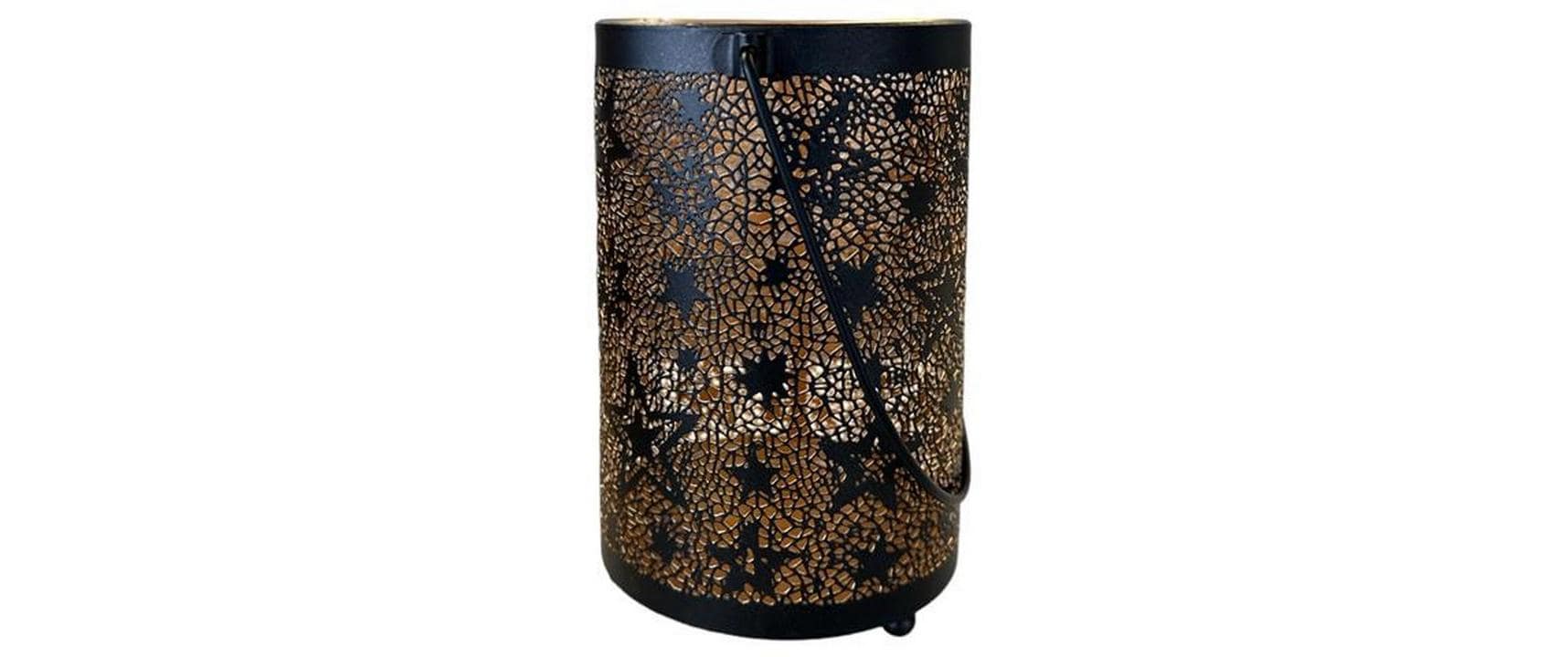 Dameco Weihnachtswindlicht mit Sternen Design 16 cm, Gold/Schwarz