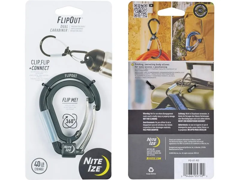 NITE IZE Karabiner FlipOut Dual aus Aluminium, Schwarz