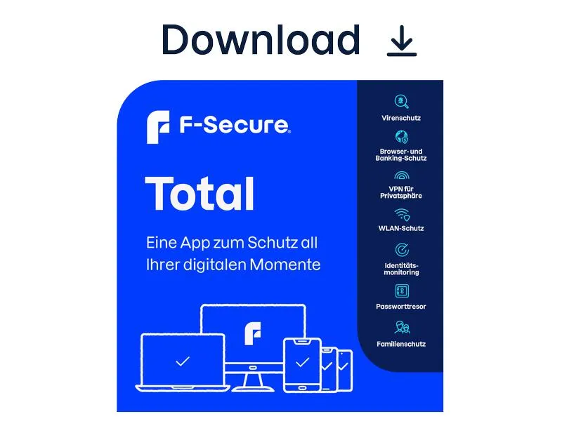 F-Secure Total Security Vollversion, 5 Geräte, 1yr F-Secure Total Security Vollversion, 5 Geräte, 1yr