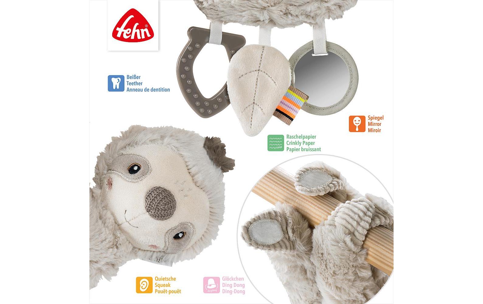 fehn Kinderwagenspielzeug Activity-Faultier, Grau/Beige