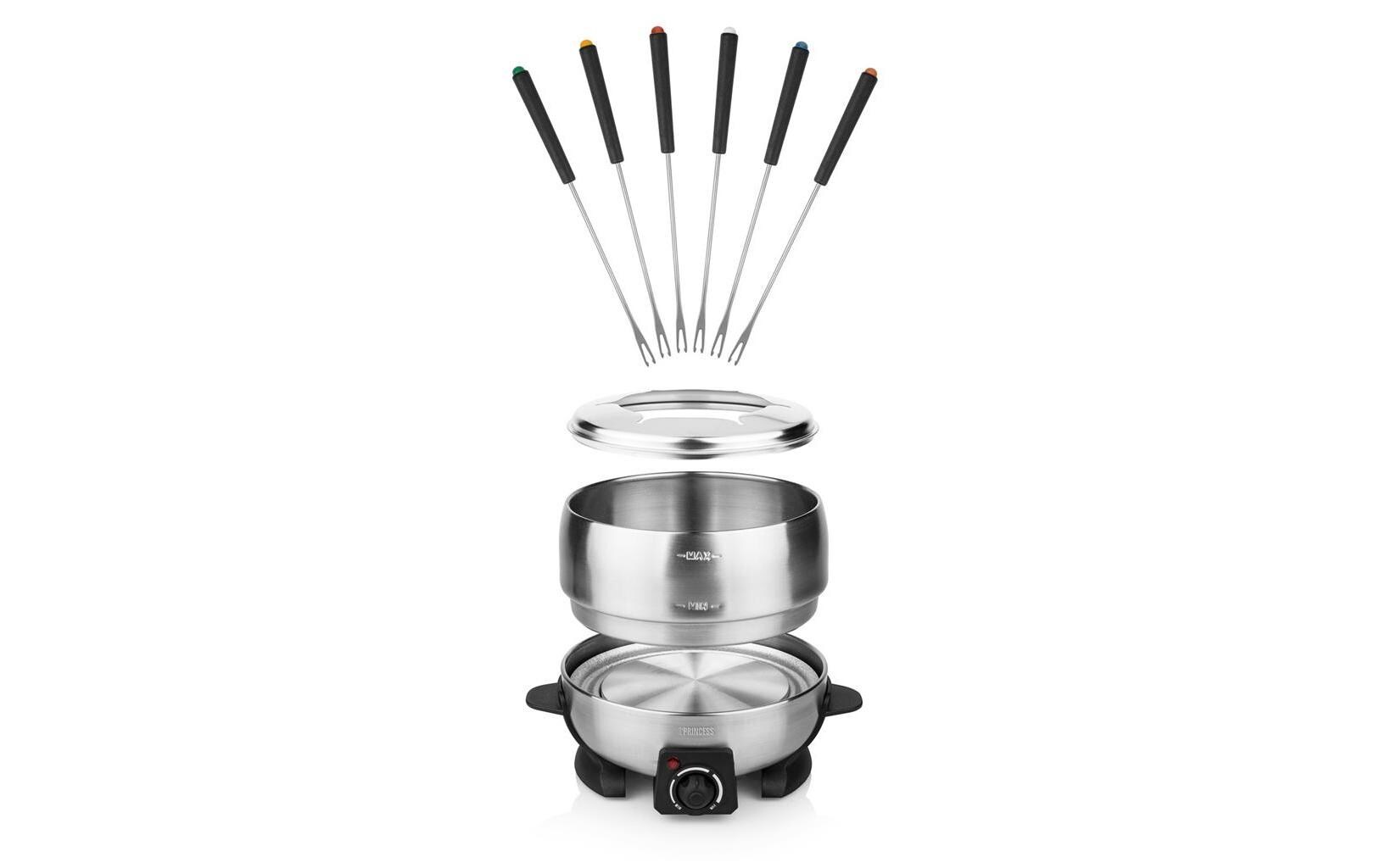 Princess Fondue-Set All-in-One 800 Watt 7 Teile, Schwarz/Silber