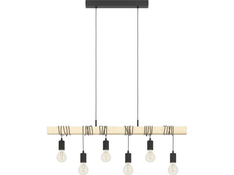 EGLO Leuchten Pendelleuchte TOWNSHEND schwarz, braun exkl. E27 6x60W EGLO Leuchten Pendelleuchte TOWNSHEND schwarz, braun exkl. E27 6x60W