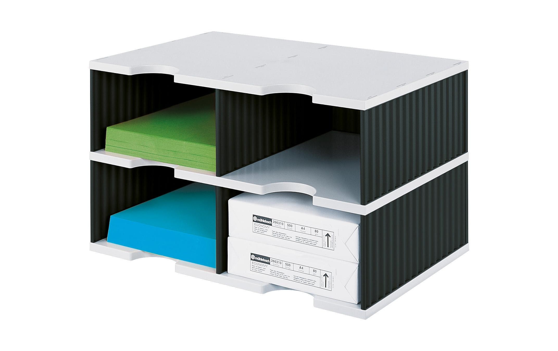 Styro Dokumentenablage styrodoc duo Jumbo Schwarz, 4 Fächer