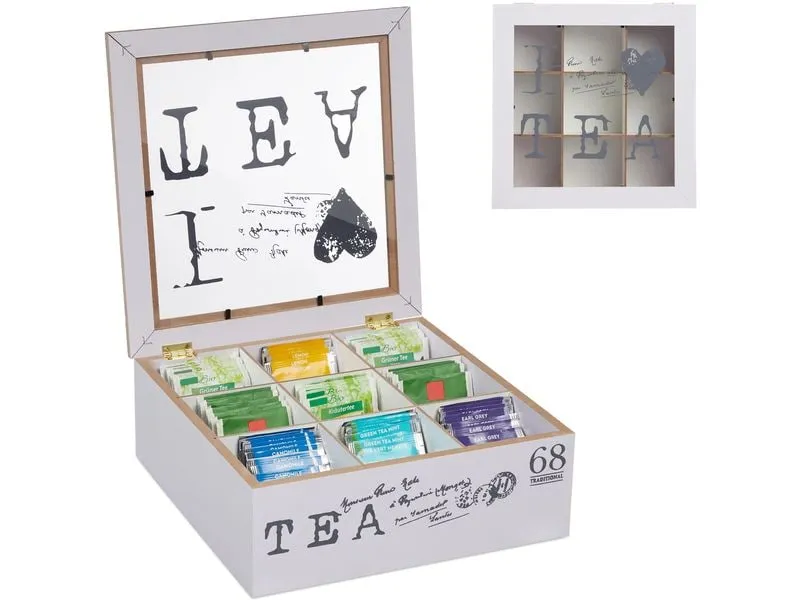 relaxdays Teebeutel-Box Grau/Weiss