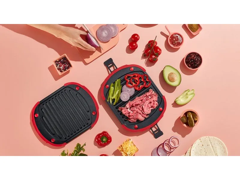Lékué Mikrowellen-Grill XL 27 cm, Rot/Schwarz
