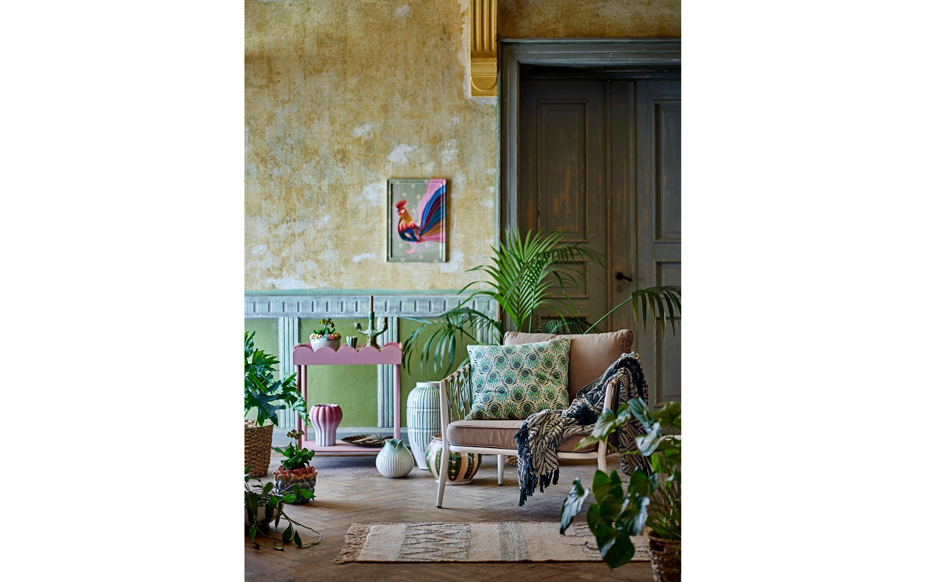 Bloomingville Decke Ugento 160 x 130 cm, Grün/Weiss