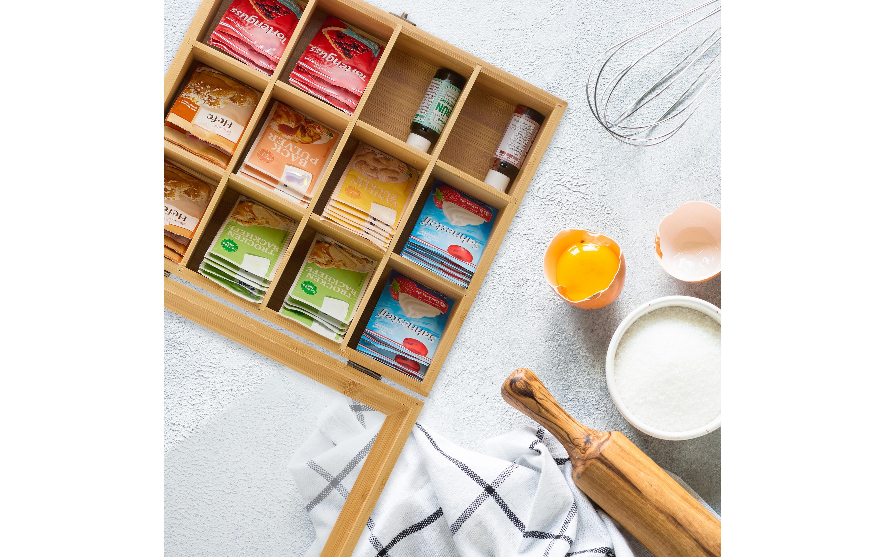 relaxdays Teebeutel-Box mit 12 Fächern, Hellbraun/Transparent