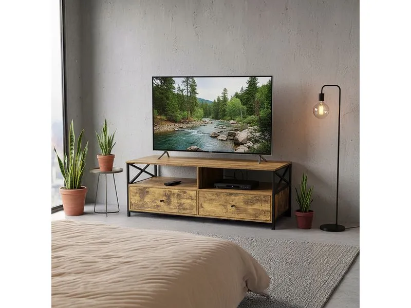 relaxdays TV-Möbel 120 x 40 cm, Braun/Schwarz 55 Zoll