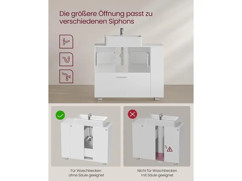 VASAGLE Waschbeckenunterschrank mit Fächern 80 x 64 cm, Weiss