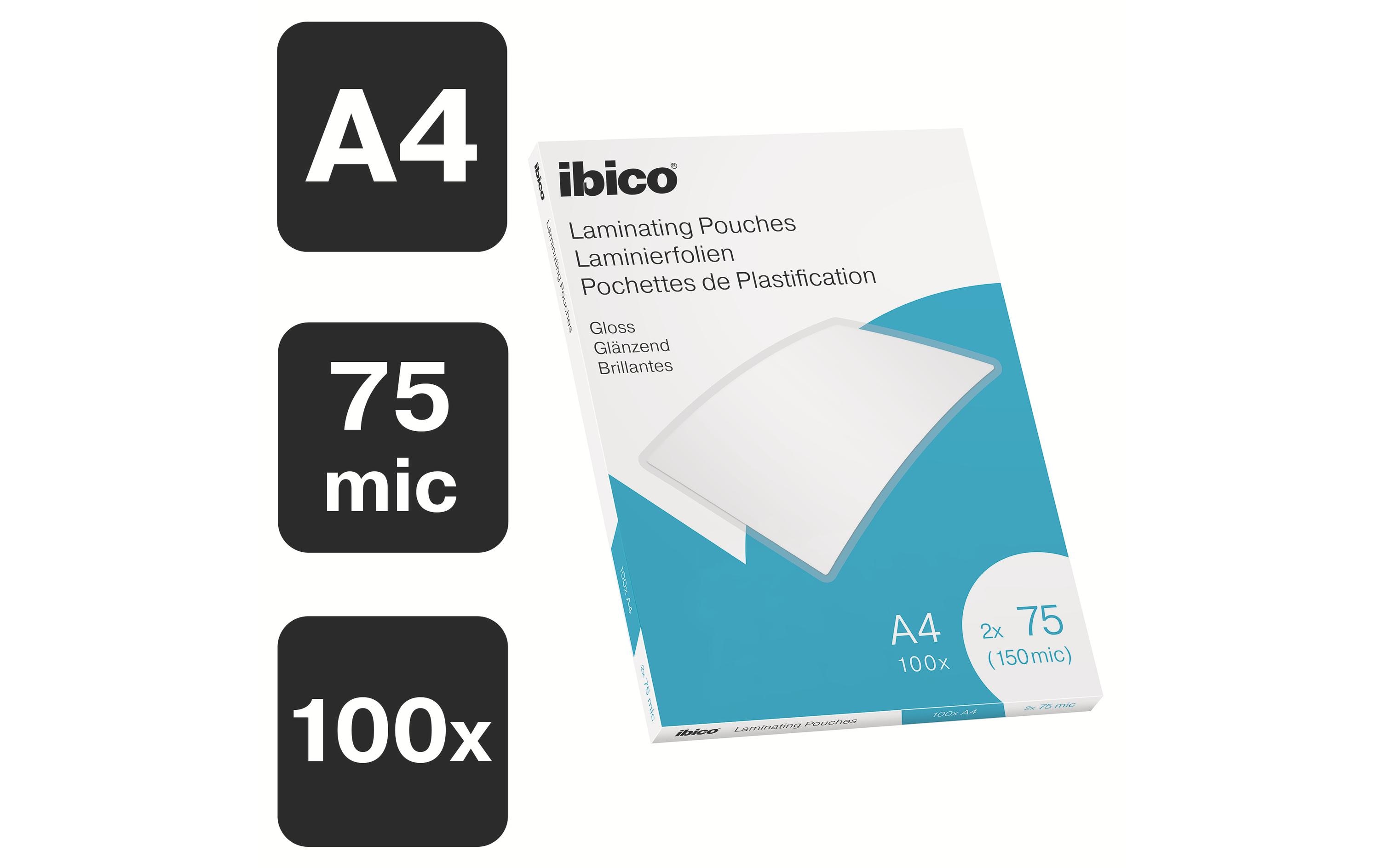 Ibico Laminierfolie A4, 75 µm, 100 Stück, Glänzend