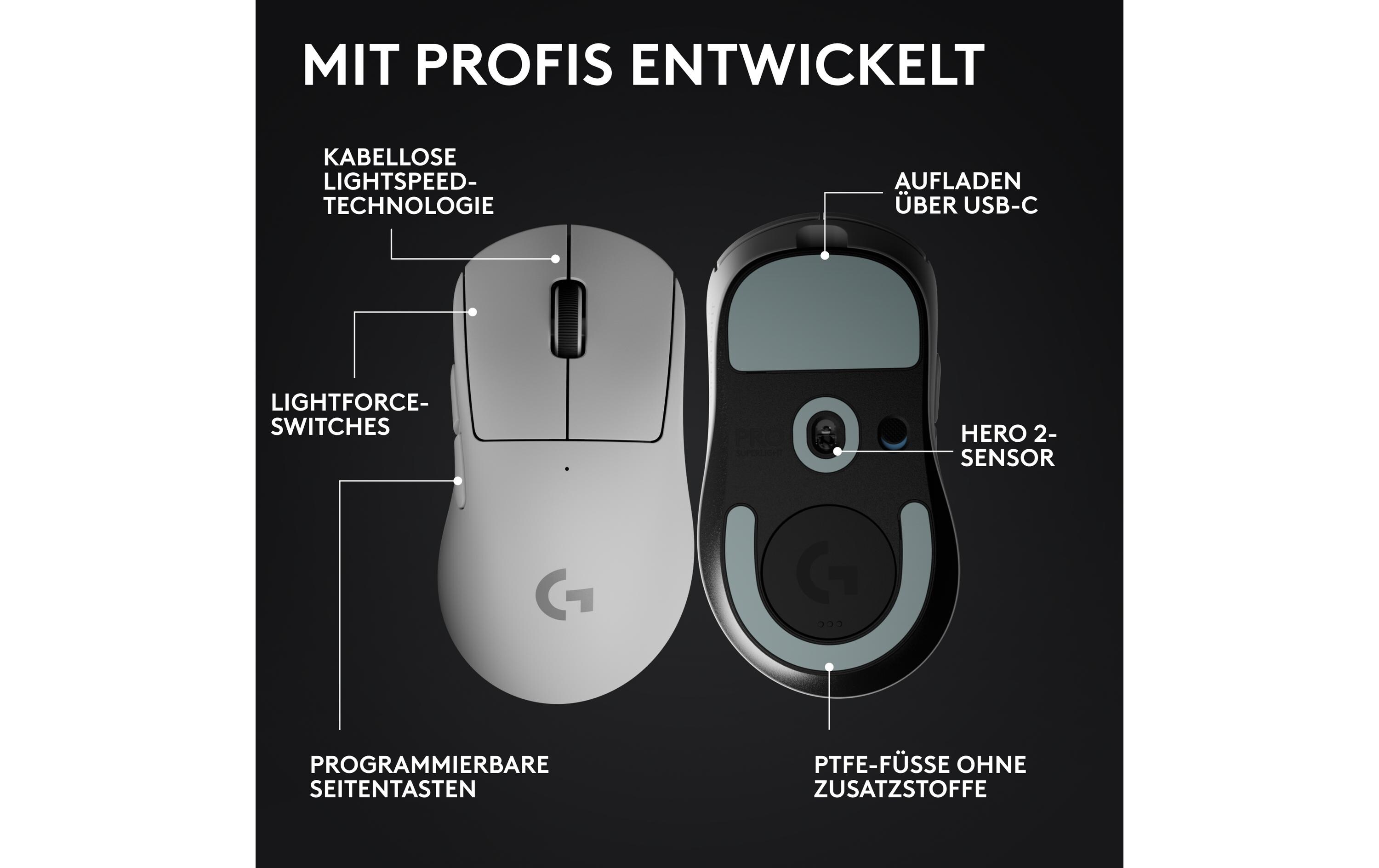 Logitech Gaming-Maus Pro X Superlight Dex Weiss