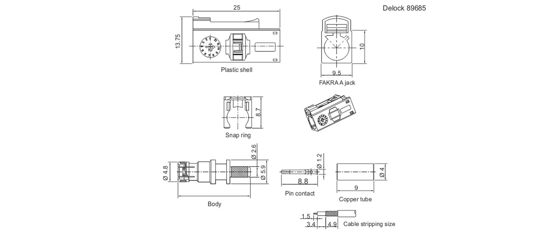 Delock Antennenadapter zum Crimpen FAKRA A Buchse (f) - Offen Offen Delock Antennenadapter zum Crimpen FAKRA A Buchse (f) - Offen Offen