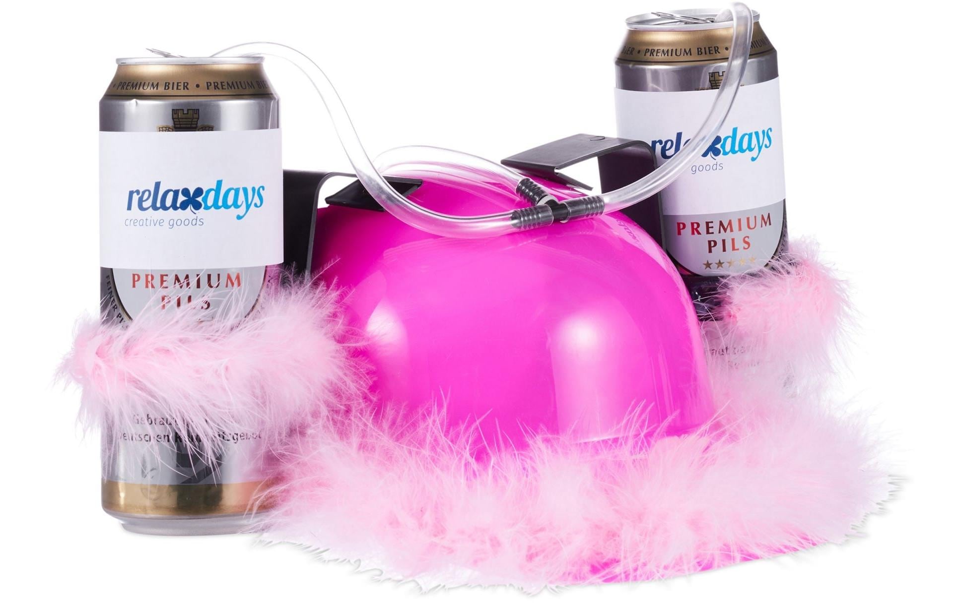 relaxdays Partyaccessoire Trinkhelm mit Feder-Boa 13 x 32 cm, Pink
