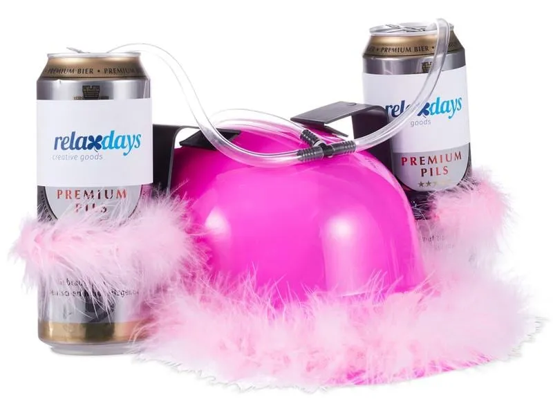 relaxdays Partyaccessoire Trinkhelm mit Feder-Boa 13 x 32 cm, Pink