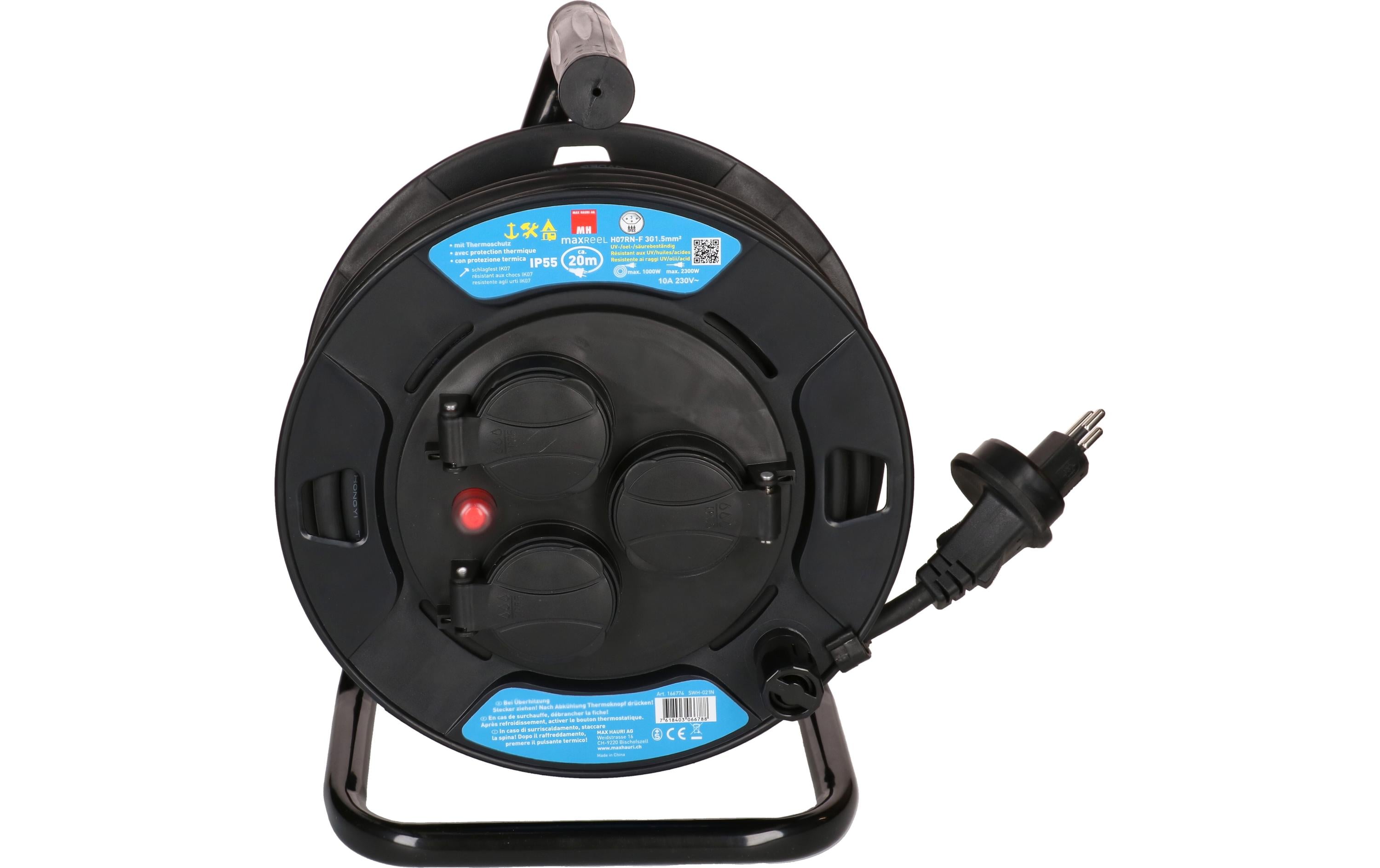 Max Hauri Kabelrolle maxREEL 20 m, 3x T13, IP55, Schwarz