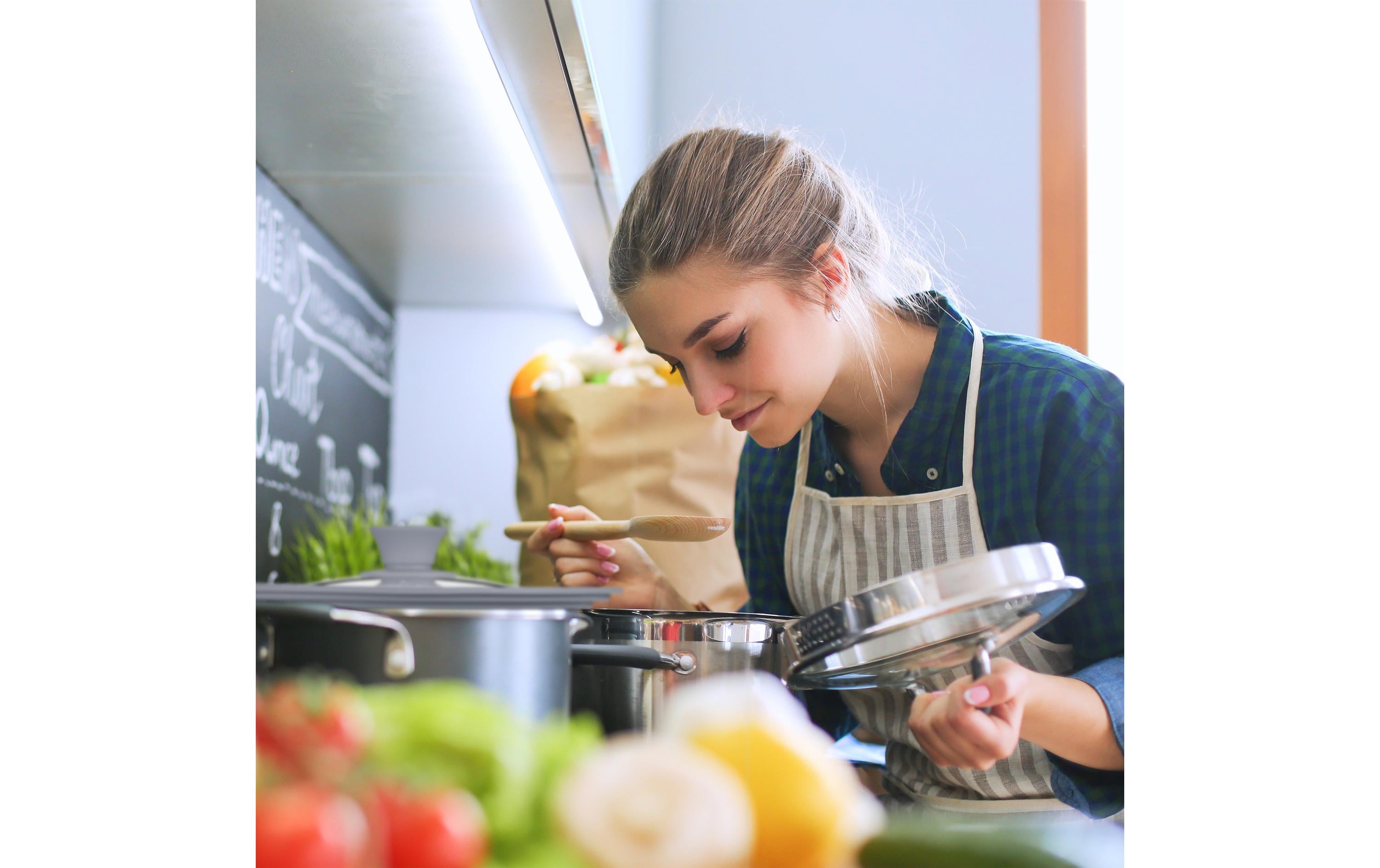 relaxdays Topfdeckel mit Silikon 26-30 cm, Schwarz