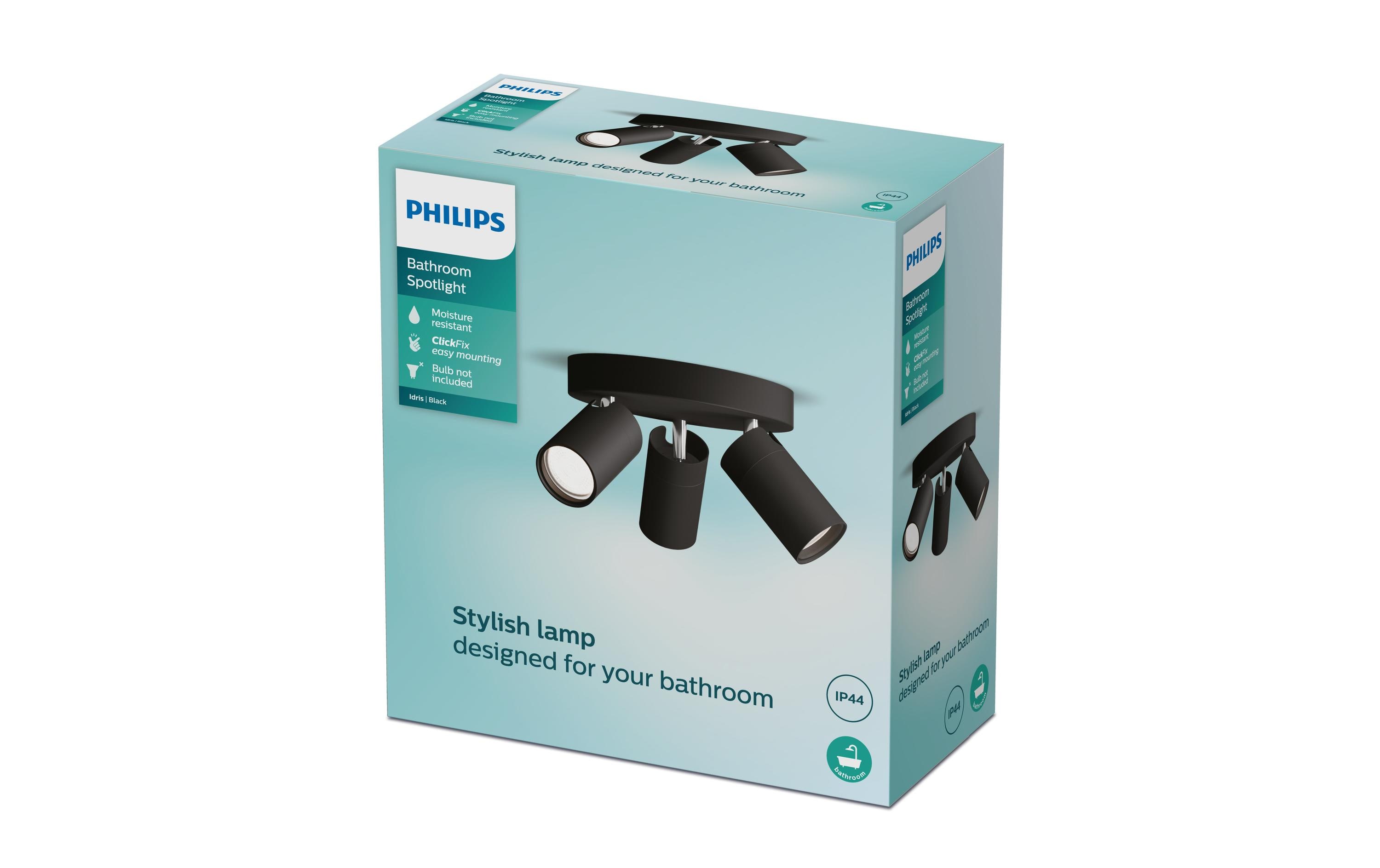 Philips Aufbauspot Idris GU10, IP44, rund Schwarz, ohne LM