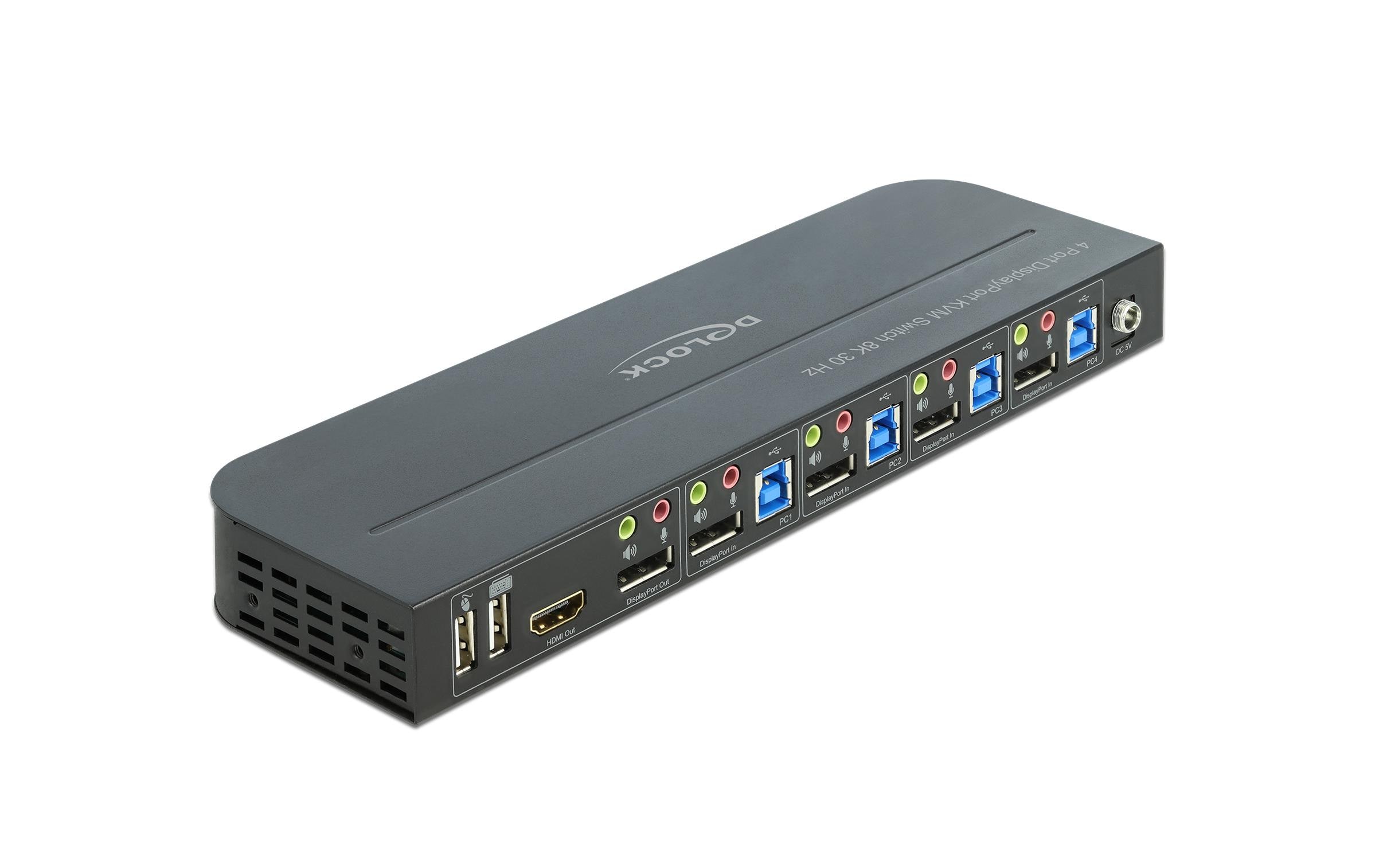 Delock KVM Switch 4 Port Displayport mit USB 3.0 und Audio 8k 30Hz
