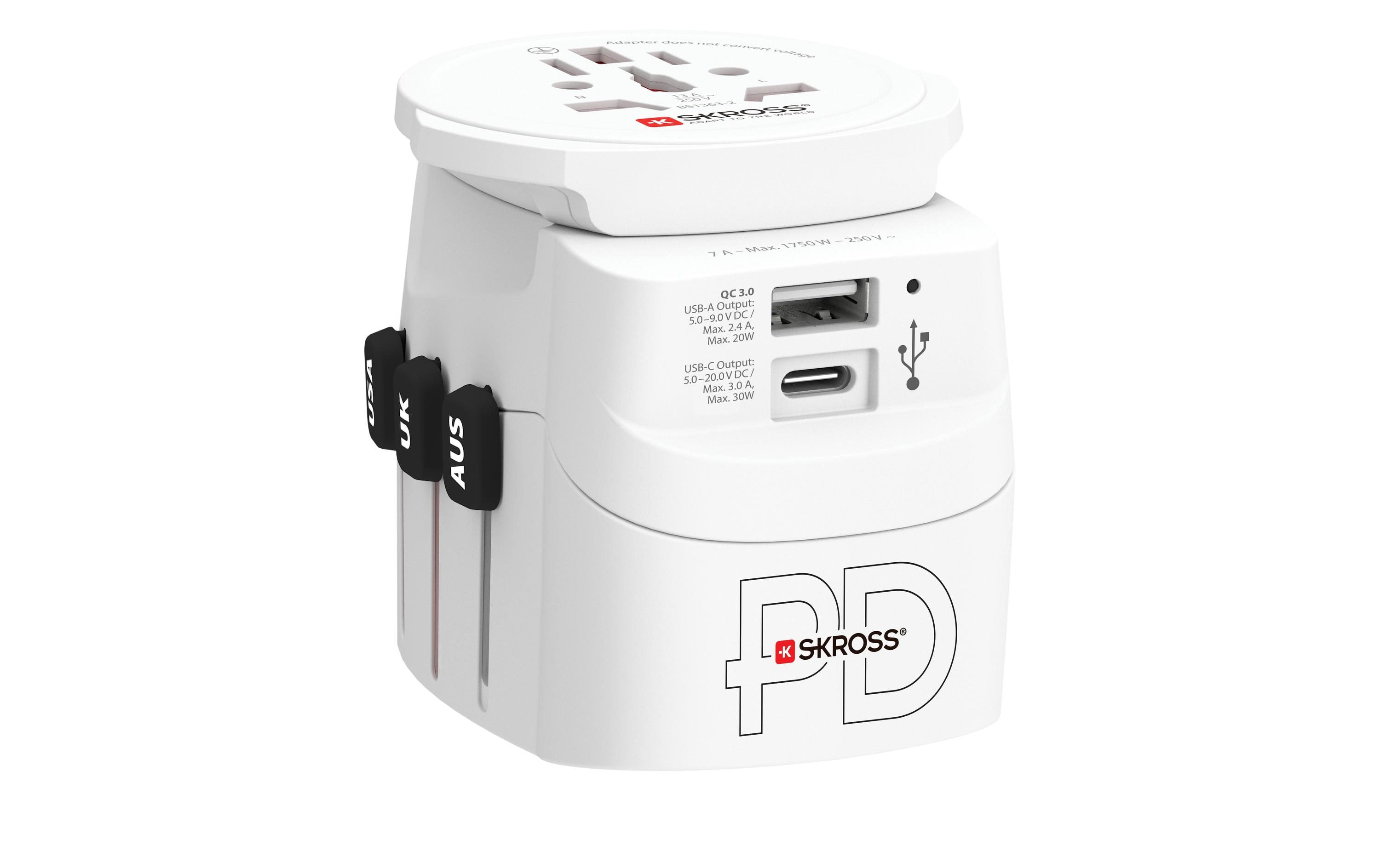 SKROSS Reiseadapter Pro Light, 1 x USB-A und C AC30PD