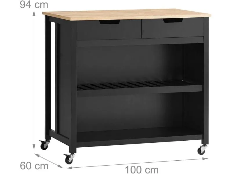 relaxdays Küchenwagen Kücheninsel 100 x 94 x 60 cm, Schwarz/Braun relaxdays Küchenwagen Kücheninsel 100 x 94 x 60 cm, Schwarz/Braun