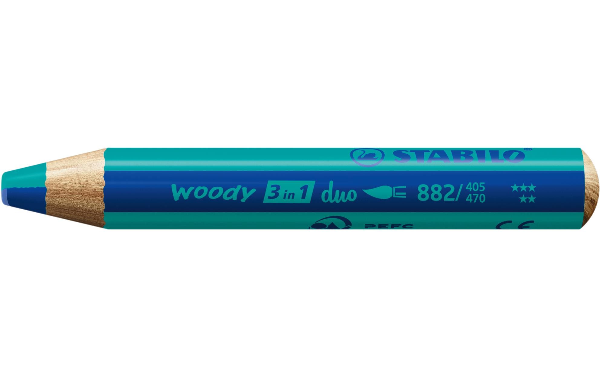 STABILO Wachsmalstifte Woody 3 in 1 duo Blau / Türkis