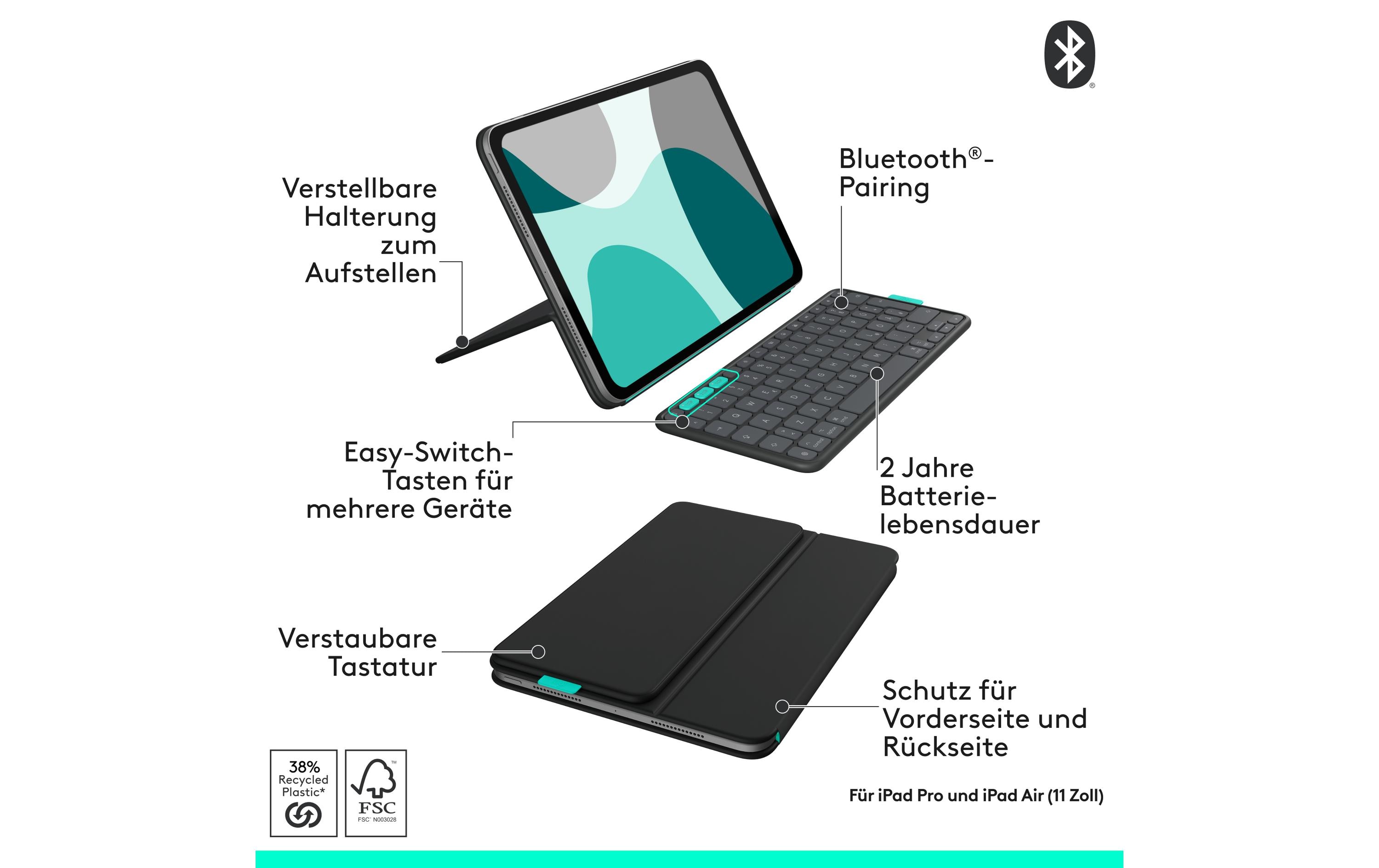 Logitech Tablet Tastatur Cover Flip Folio iPad Pro & Air11