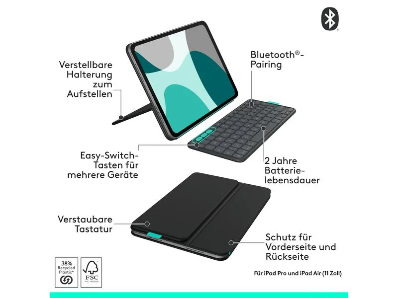 Logitech Tablet Tastatur Cover Flip Folio iPad Pro & Air11