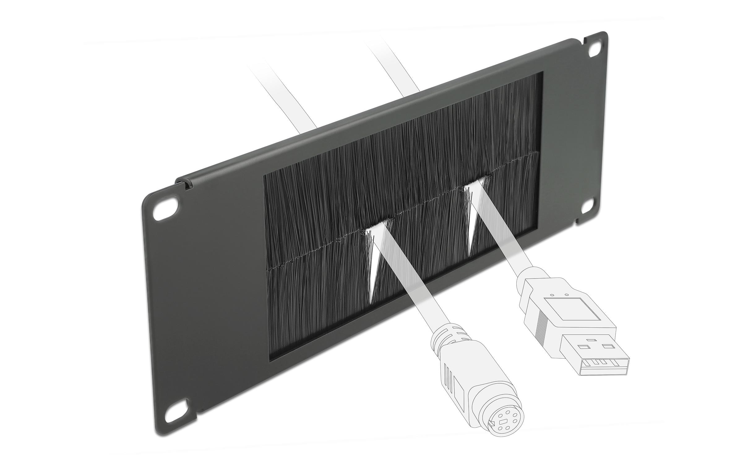 Delock Bürstenleiste 2HE , Schwarz
