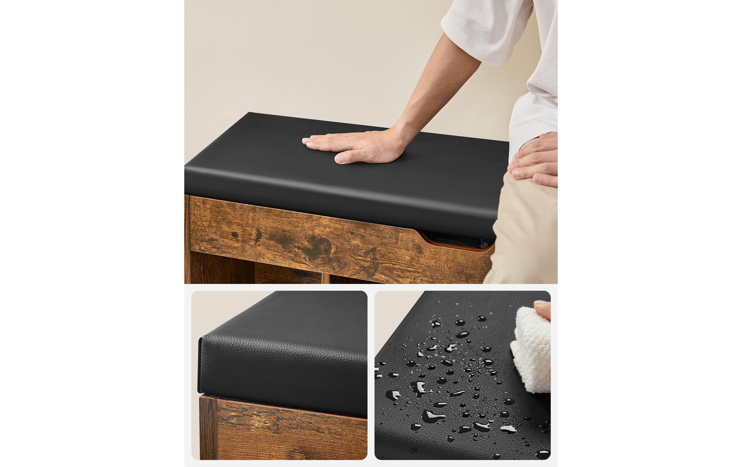 VASAGLE Sitztruhe mit 3 Fächern 100 x 44 x 30 cm, Braun