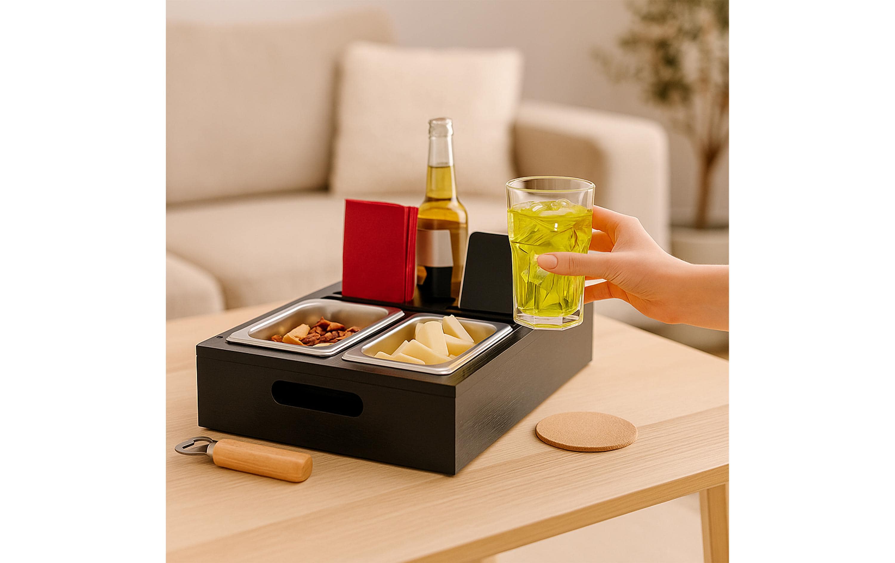 relaxdays Serviertablett mit Snackschalen Schwarz