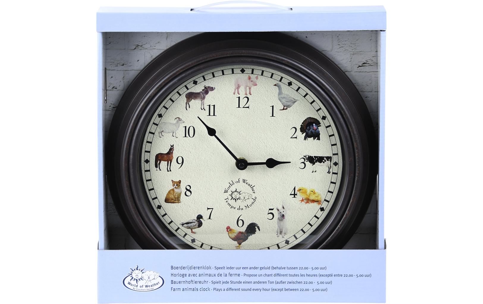 Esschert Design Gartenuhr mit Bauernhoftiergeräuschen ø 30 cm, Mehrfarbig