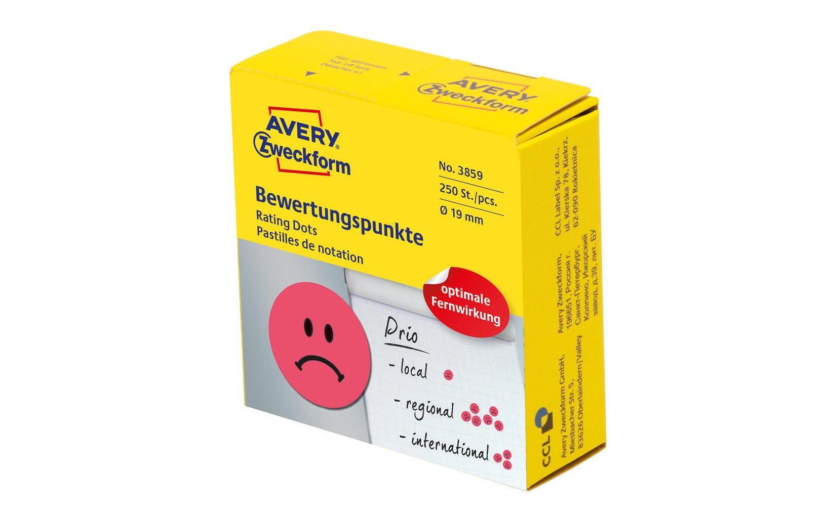 Avery Zweckform Motivsticker Smiley 19 mm Bewertungspunkte, Rot
