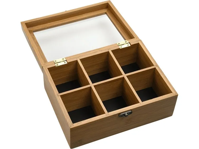 Kesper Teebox aus dunklem Bambus mit 6 Fächern