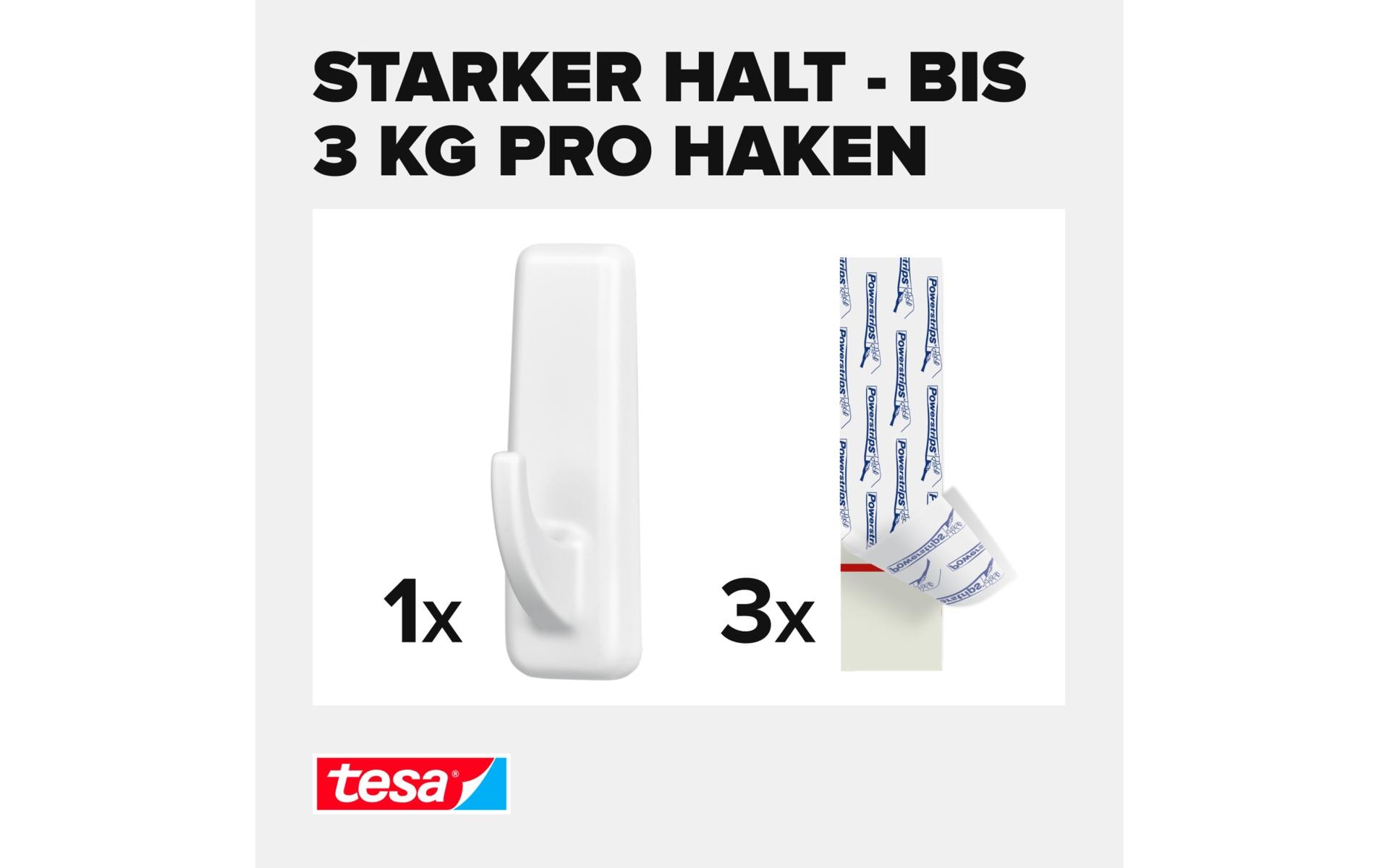 tesa Klebehaken Powerstrips Haken XL Rechteckig Weiss, 3 kg