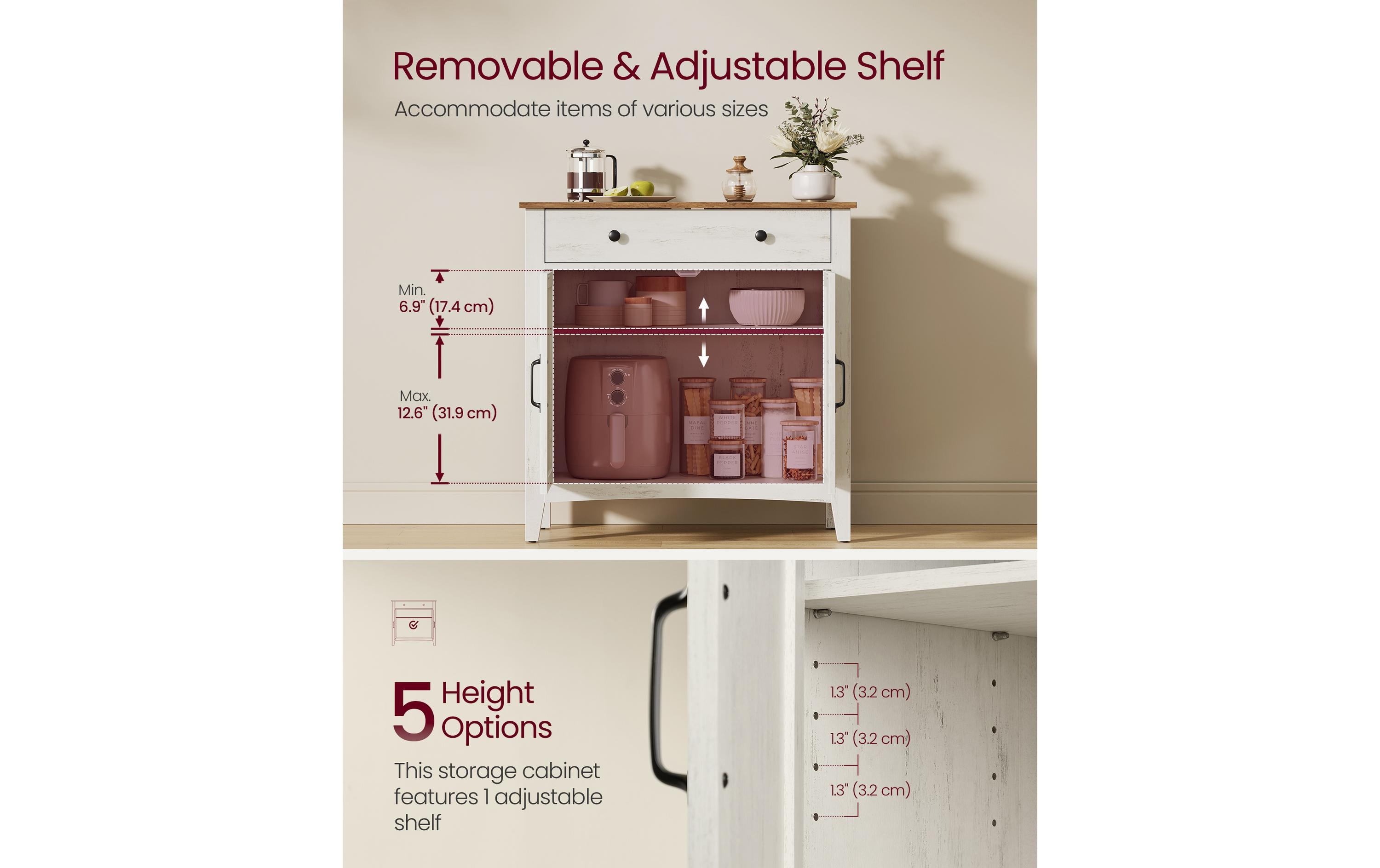 VASAGLE Kommode 80 x 80 cm, Beige/Weiss