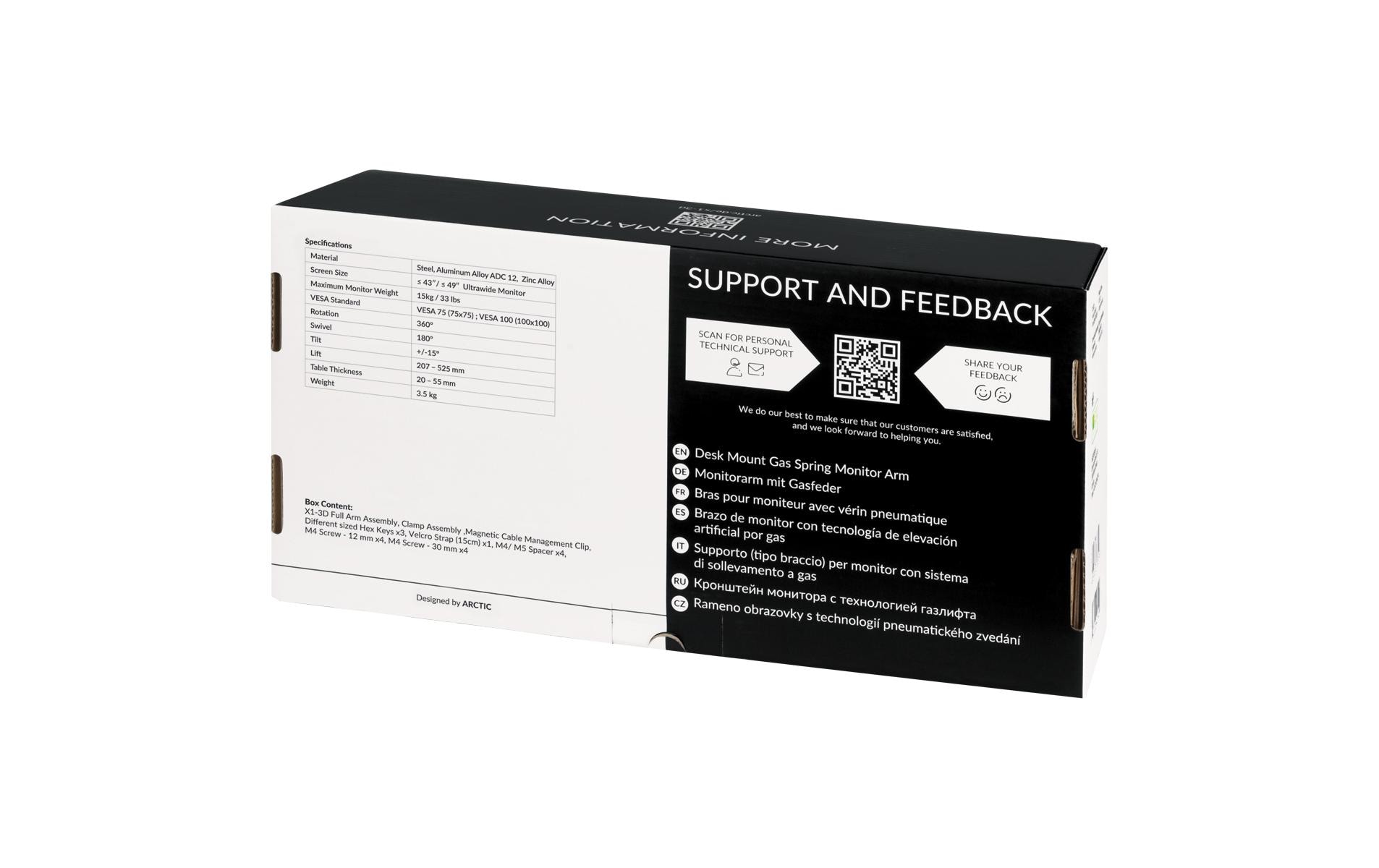 Arctic Cooling Tischhalterung X1-3D bis 10 kg – Schwarz matt, Schwarz