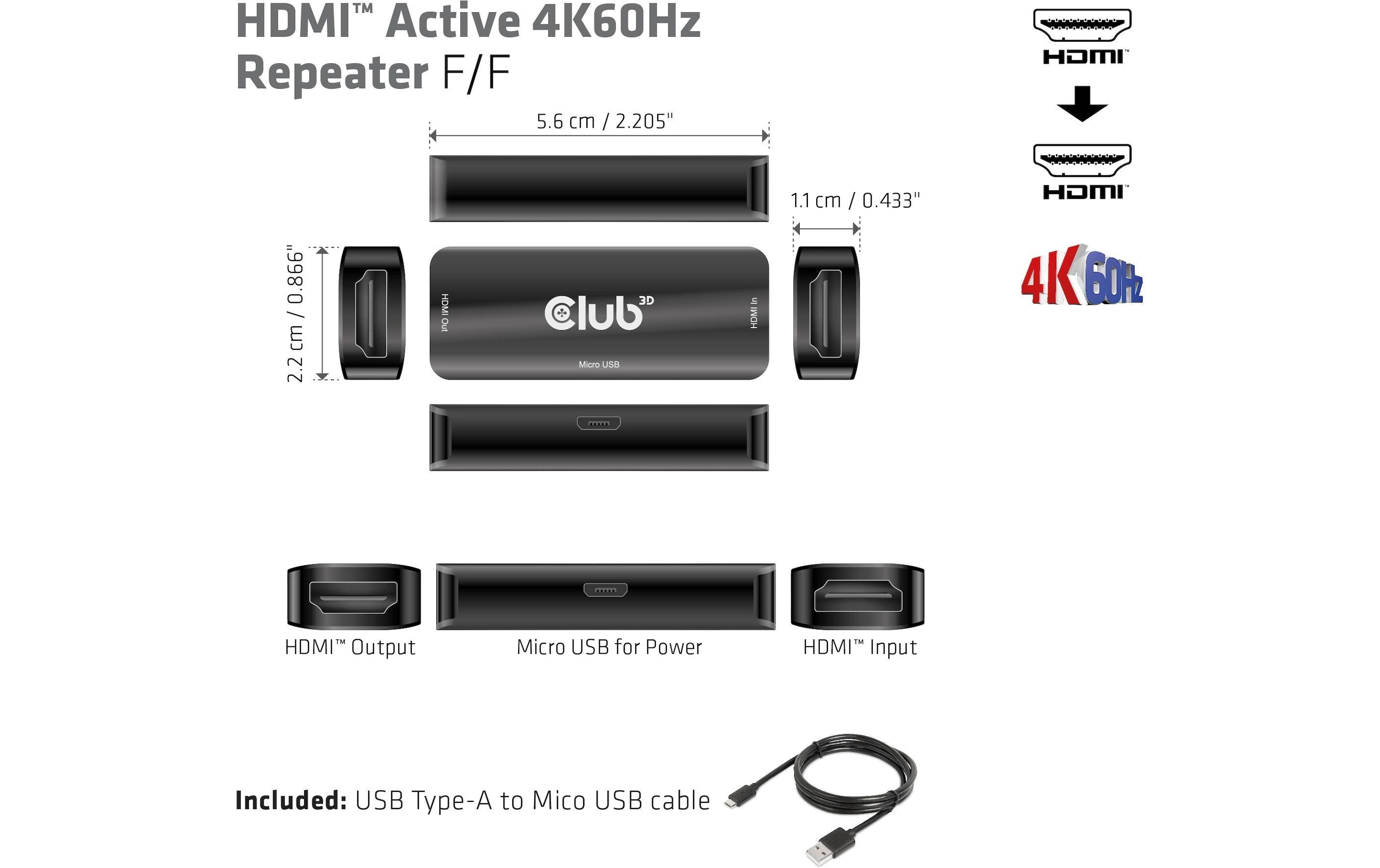 Club 3D Active HDMI 4K60Hz Repeater B/B CAC-1307 -