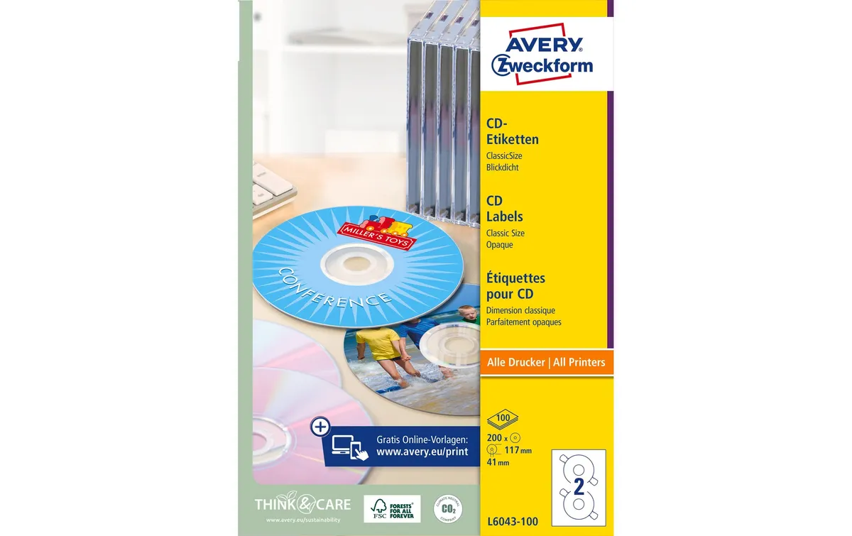 Avery Zweckform CD-Etiketten L6043-100 Ø 117 mm Avery Zweckform CD-Etiketten L6043-100 Ø 117 mm