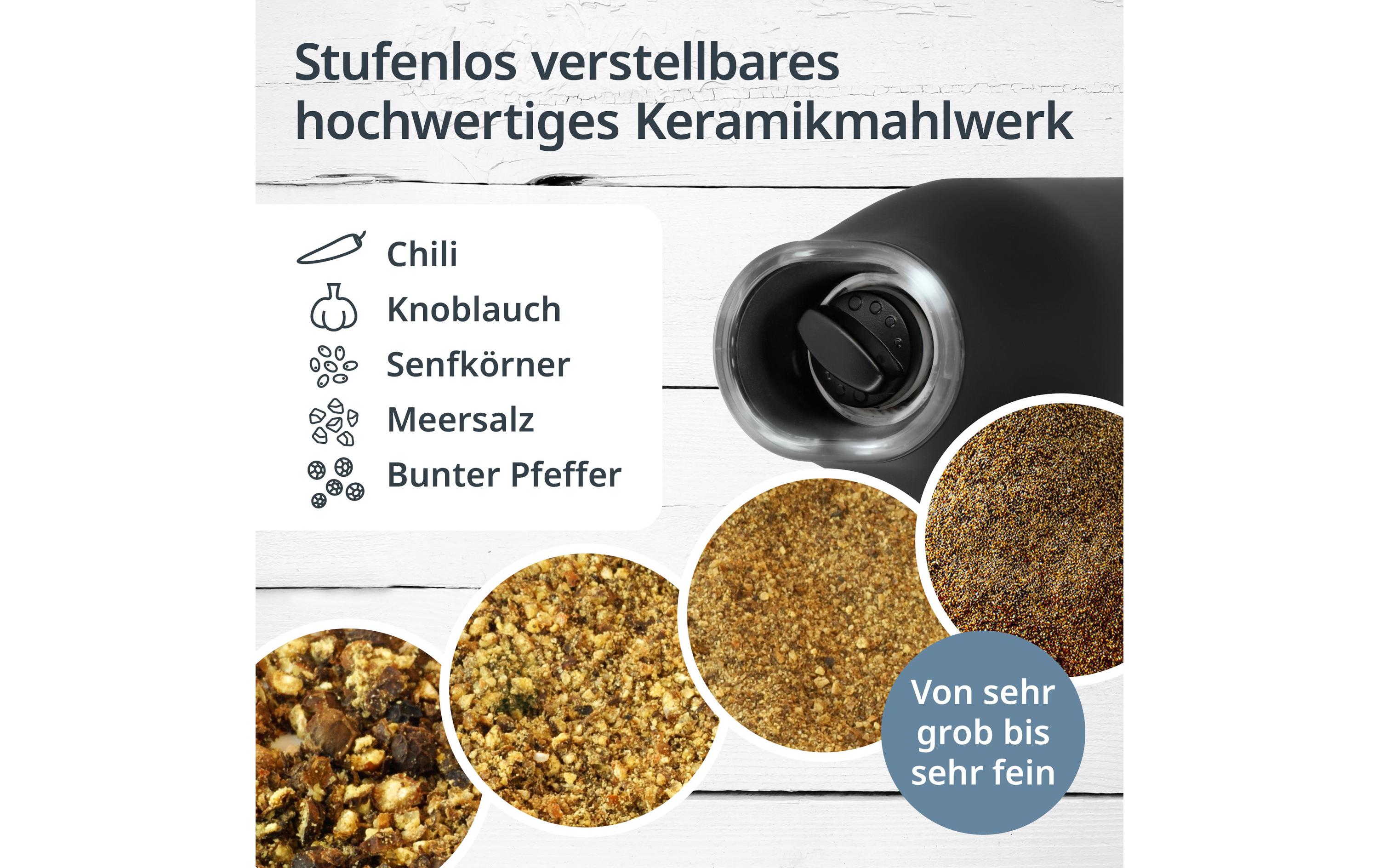 ADE Salz- und Pfeffermühle 2er Set 18.3 cm, Schwarz/Weiss