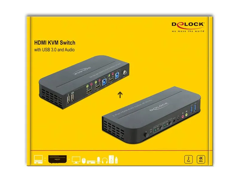 Delock KVM Switch 2 Port HDMI mit USB 3.0 und Audio 4k 60Hz Delock KVM Switch 2 Port HDMI mit USB 3.0 und Audio 4k 60Hz