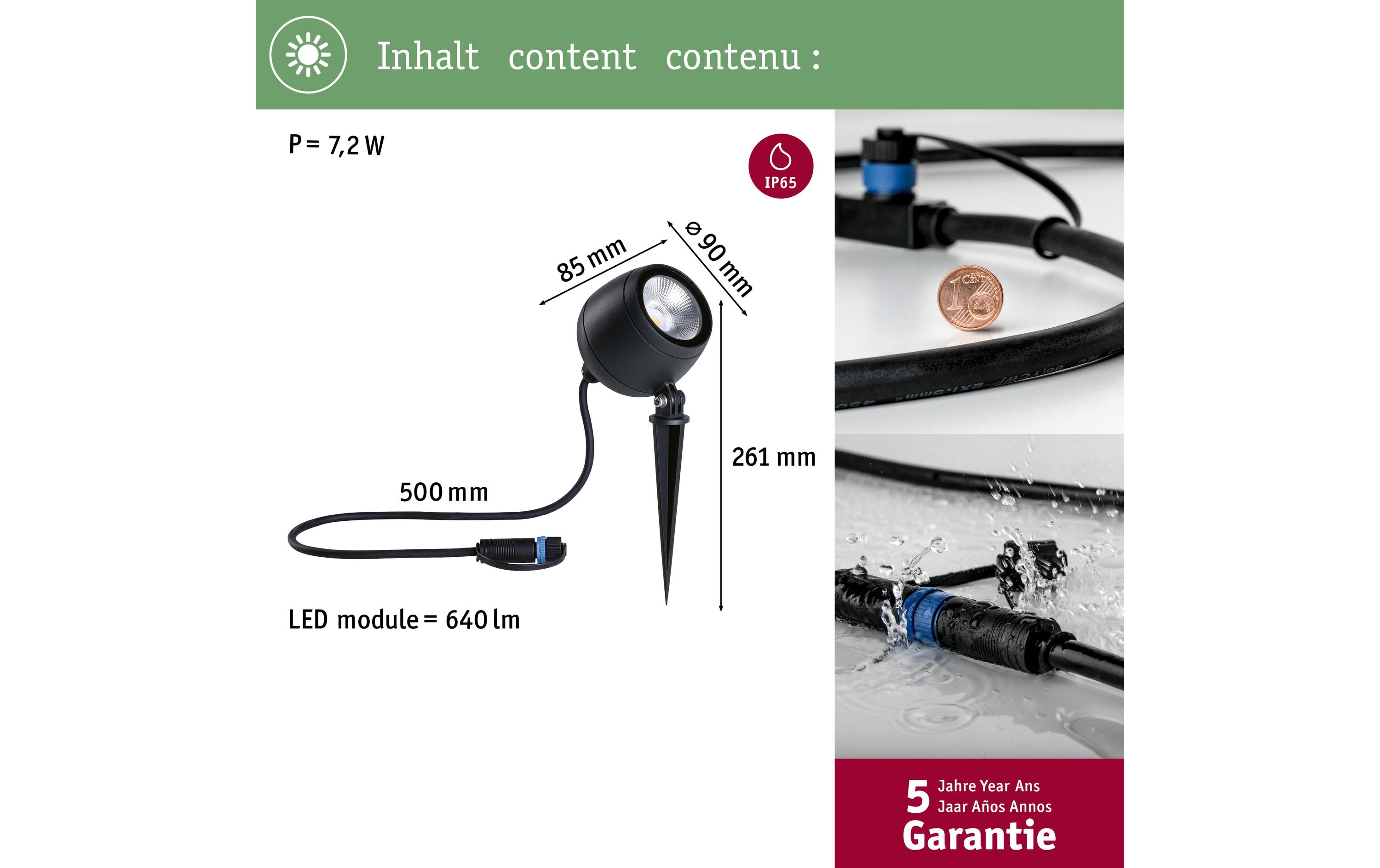 Paulmann Gartenspot Plug & Shine Kikolo, 60°, 3000K, 7.2W, Anthrazit