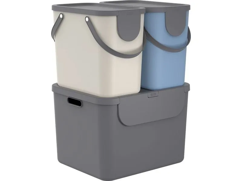Rotho Recyclingbehälter ALBULA 3 tlg. 100 l, Blau/Anthrazit Rotho Recyclingbehälter ALBULA 3 tlg. 100 l, Blau/Anthrazit