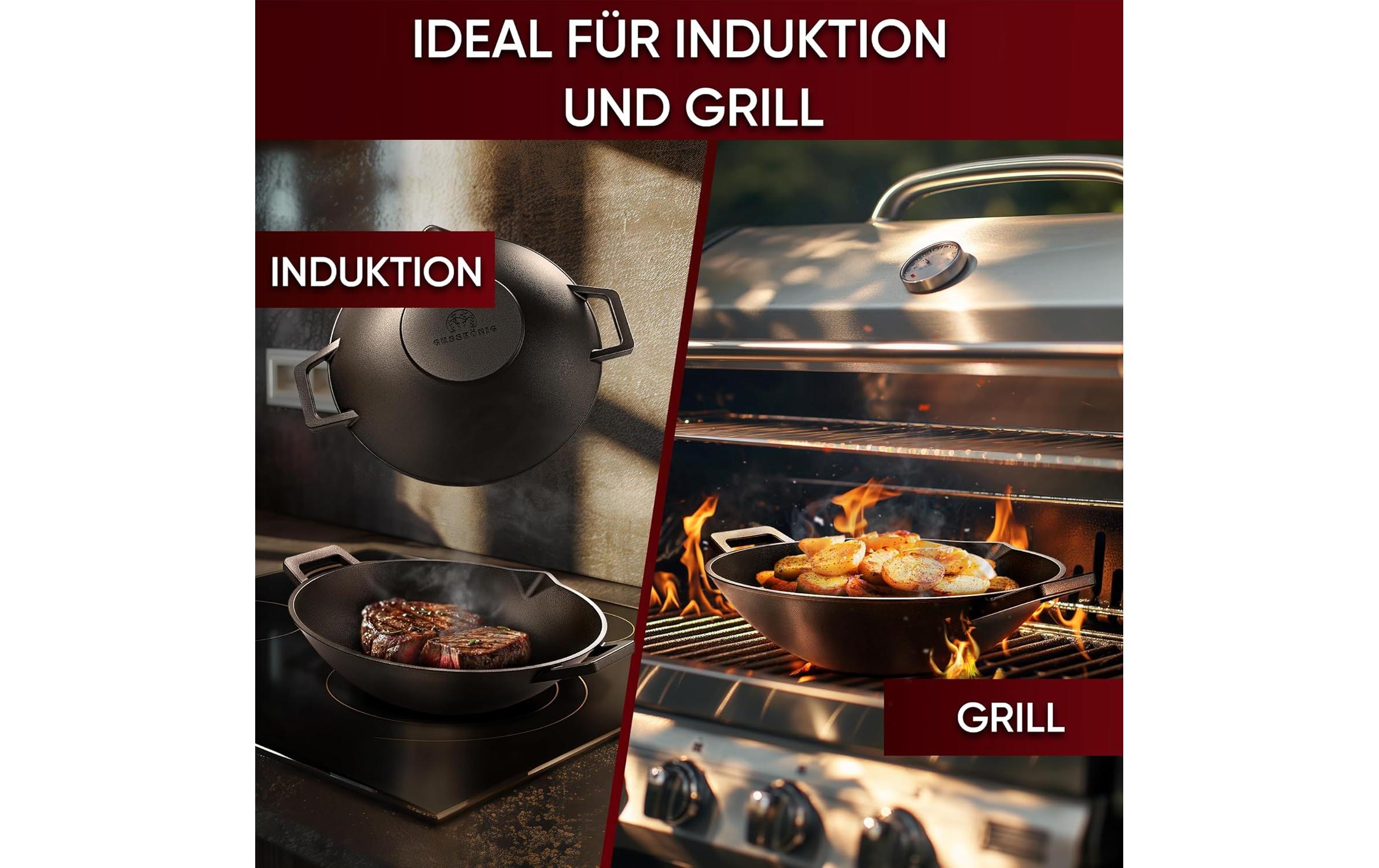 Gusskoenig Wok 35 cm mit Reiniger, Handschuhe