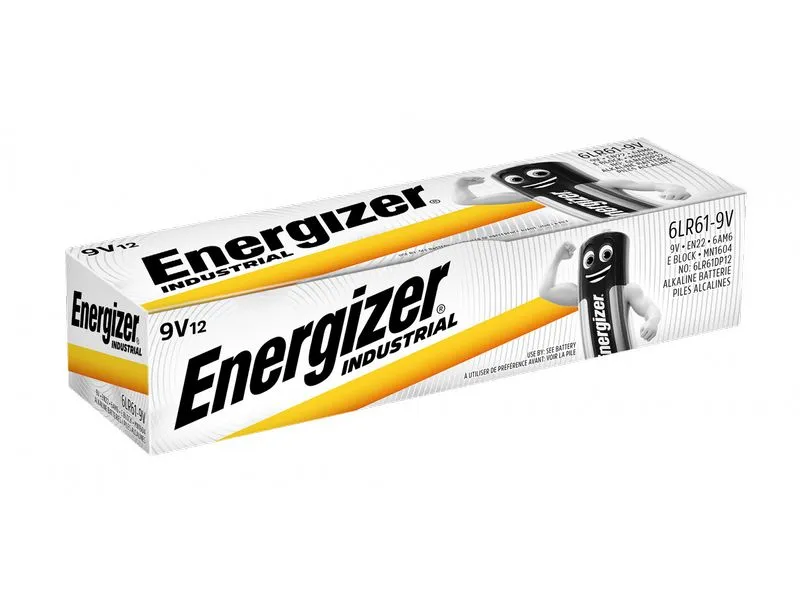 Energizer Batterie Industrial Alkaline 9V, 6LR61, 1 Paket à 12 Stück