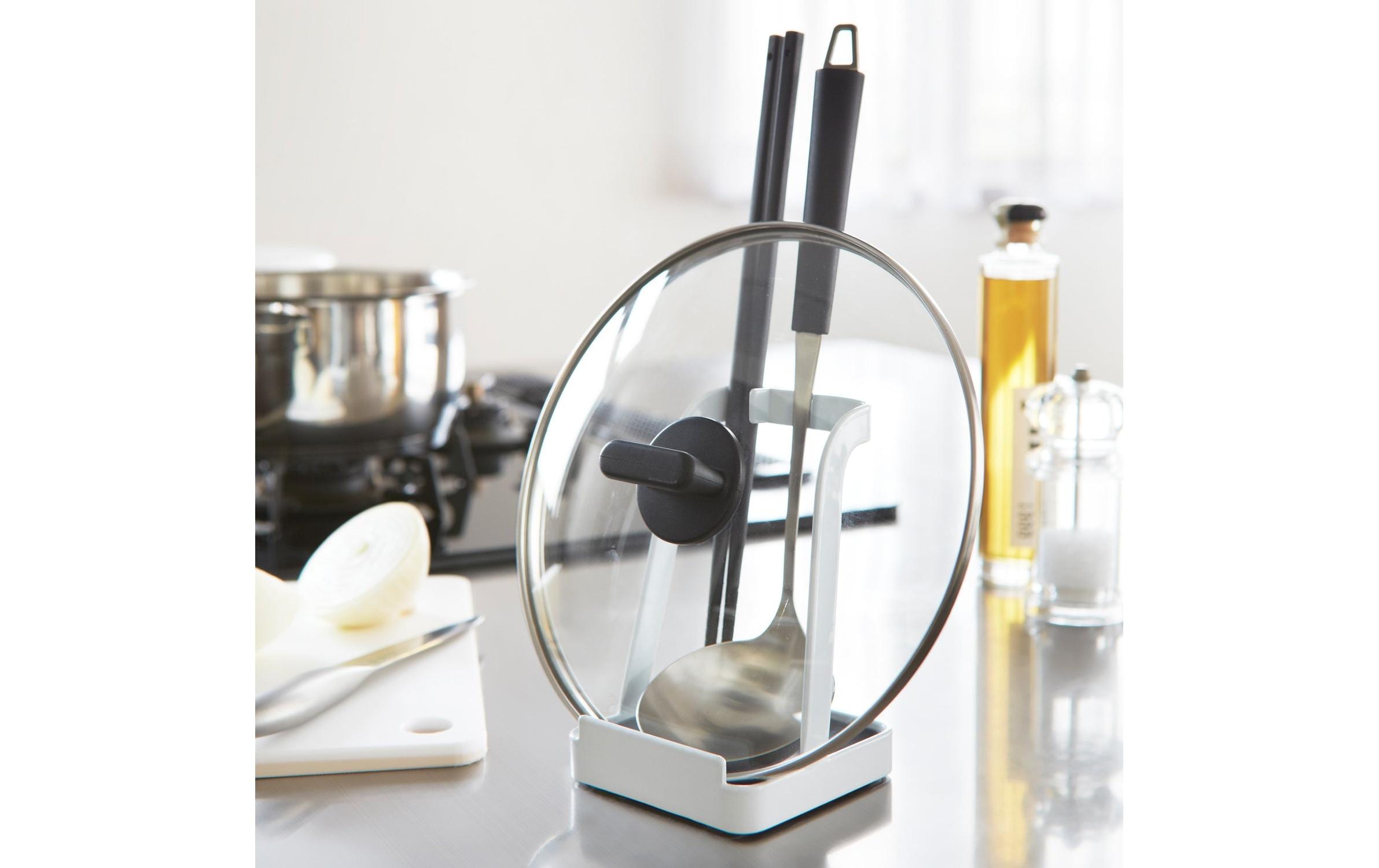 Yamazaki Deckel- und Pfannenhalter Tower Weiss