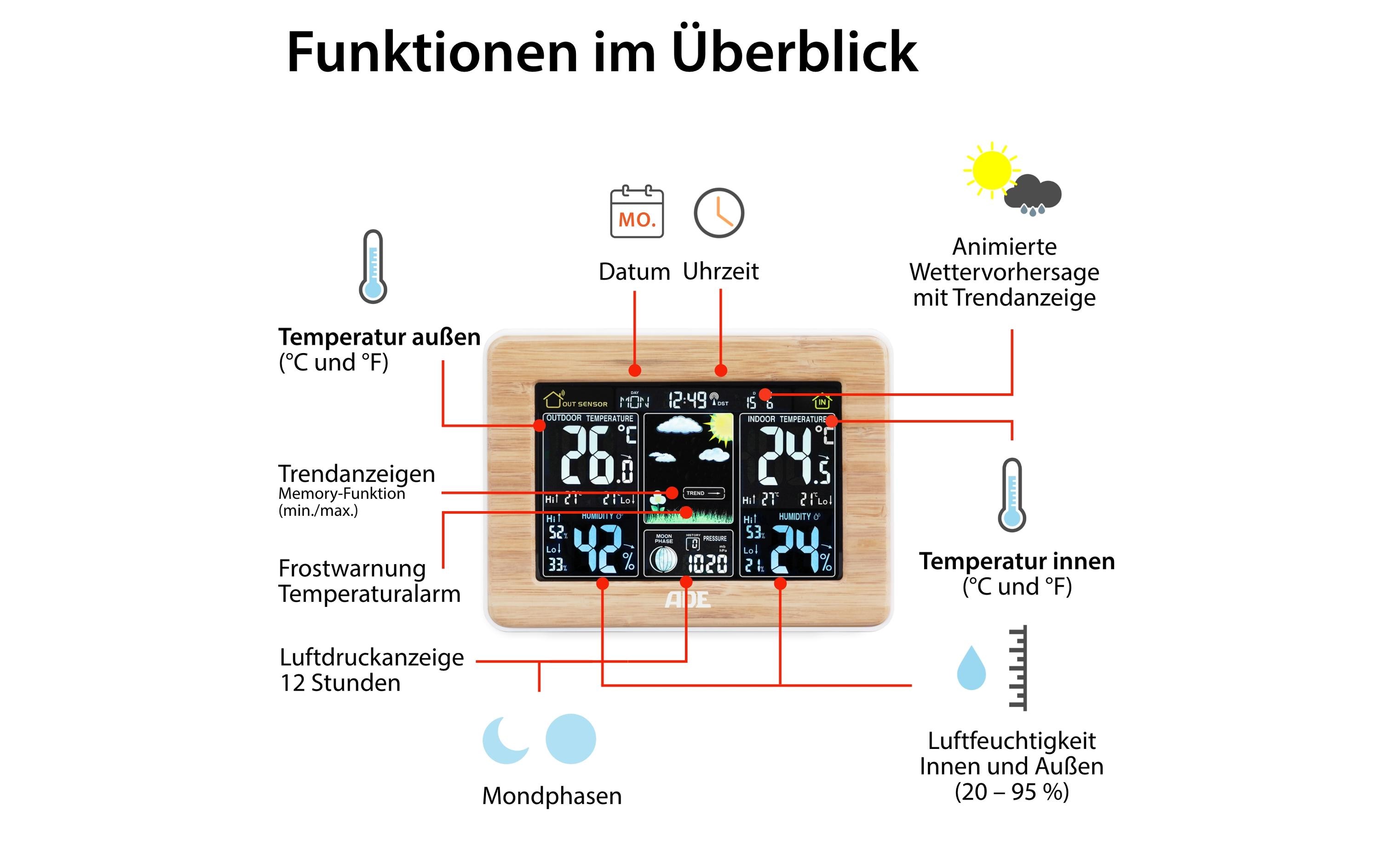 ADE Wetterstation WS1703 Bambus
