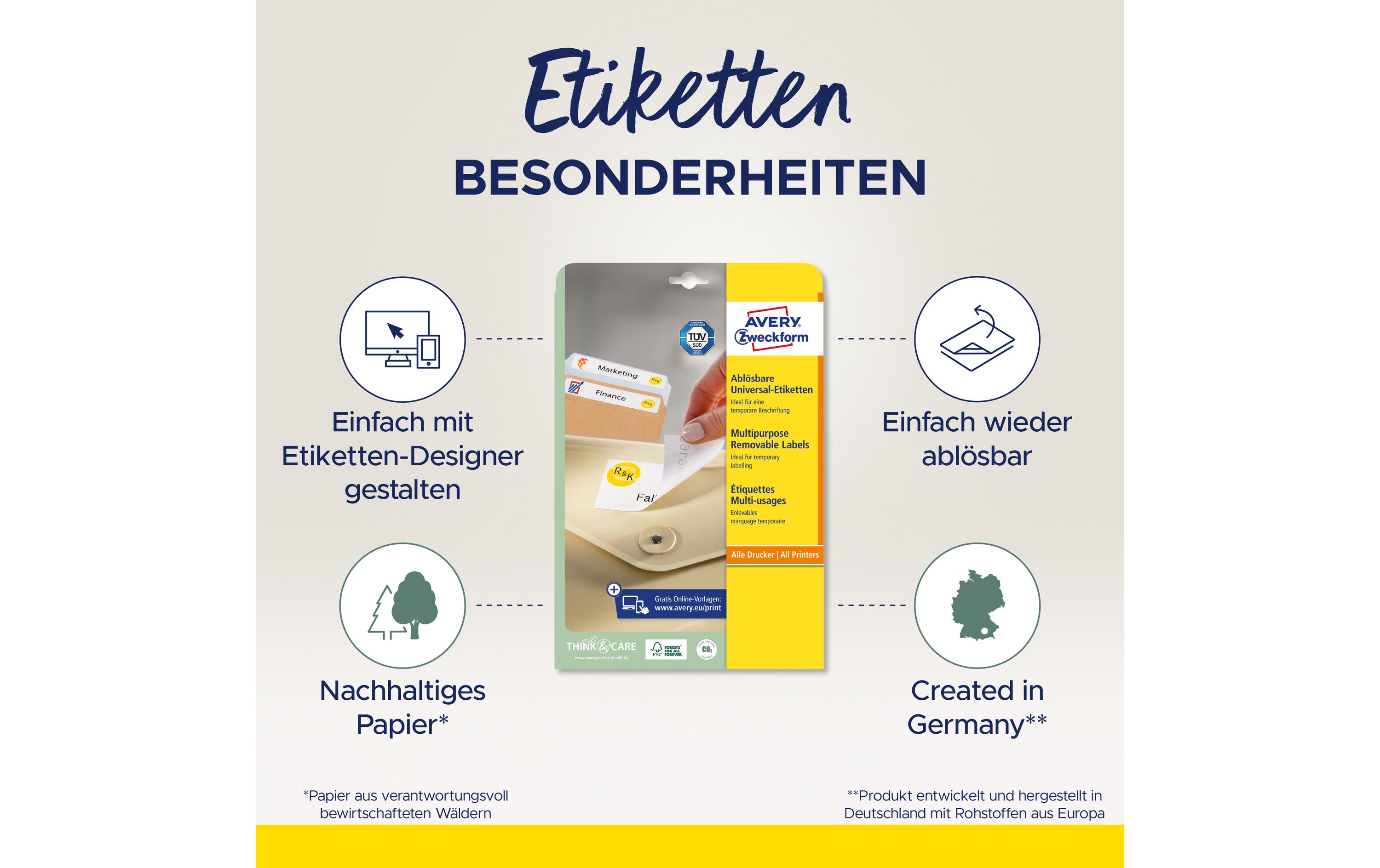 Avery Zweckform Universal-Etiketten L6027REV-25, 52.5 x 21.2 mm, 30 Blatt