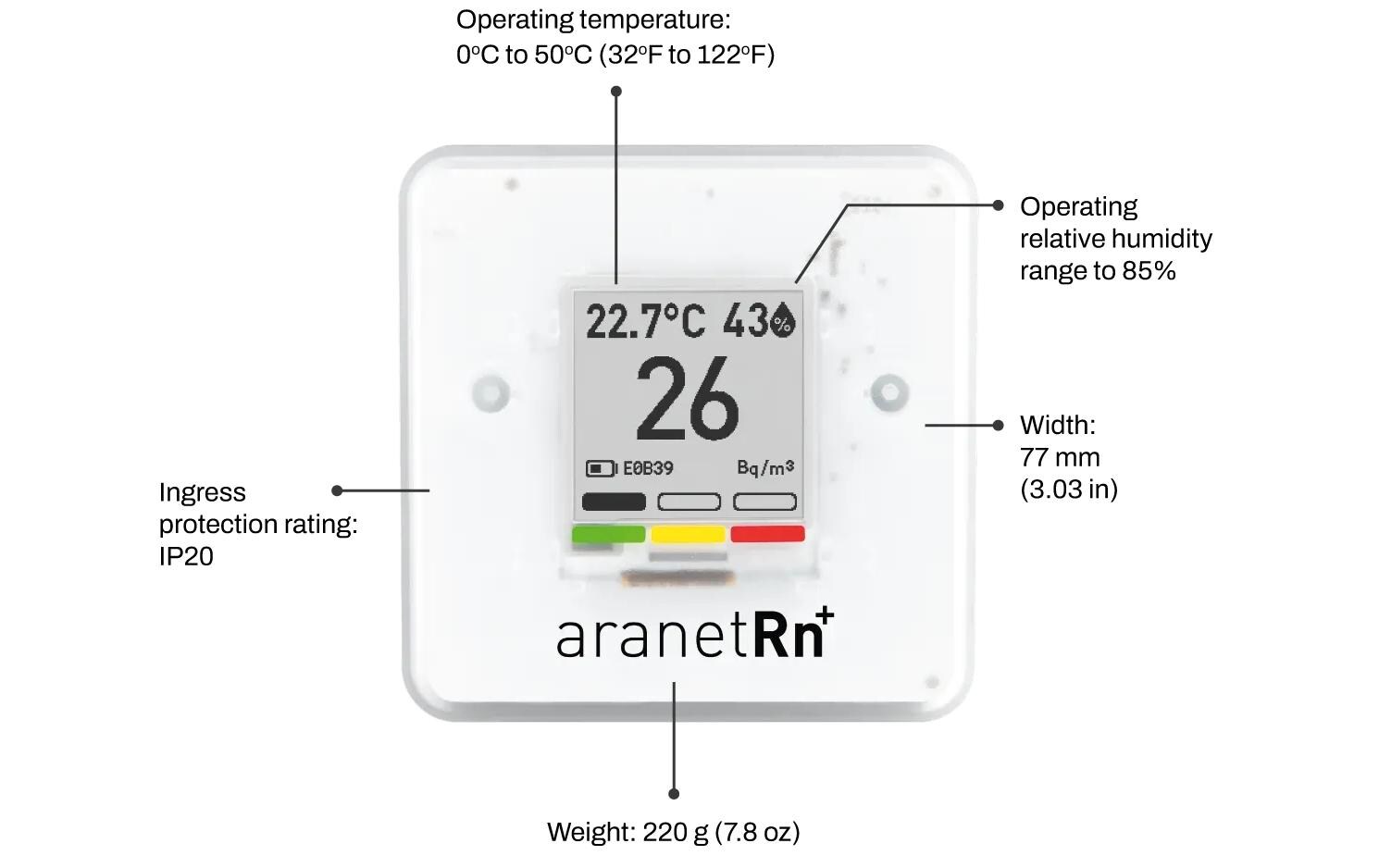 Aranet Radon PLUS HOME Sensor, Bluetooth